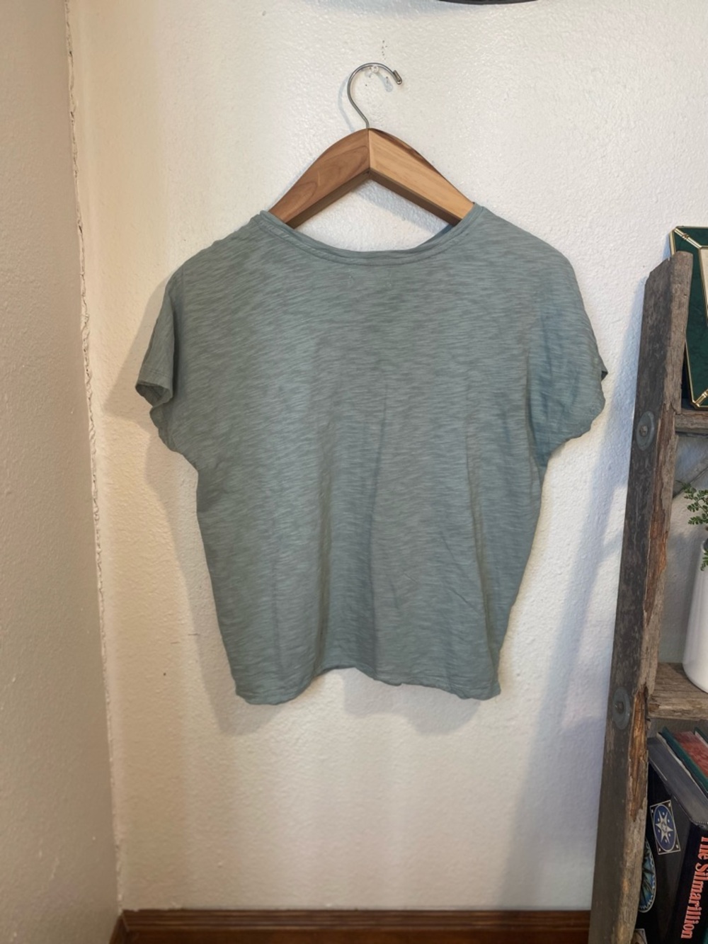 Madewell Dolman-Sleeve Boxy Crewneck Tee in Slub Pale Eucalyptus Size Medium - Picture 5 of 13